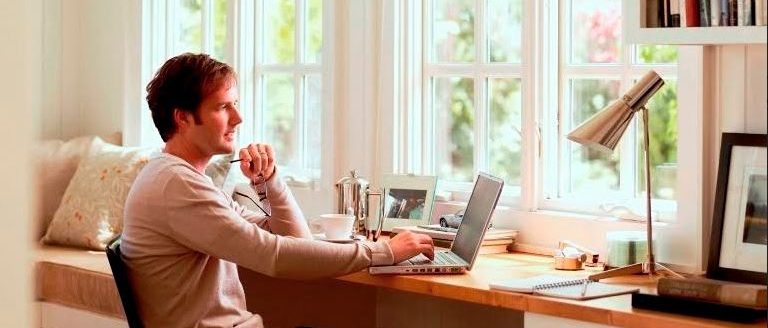 working at computer